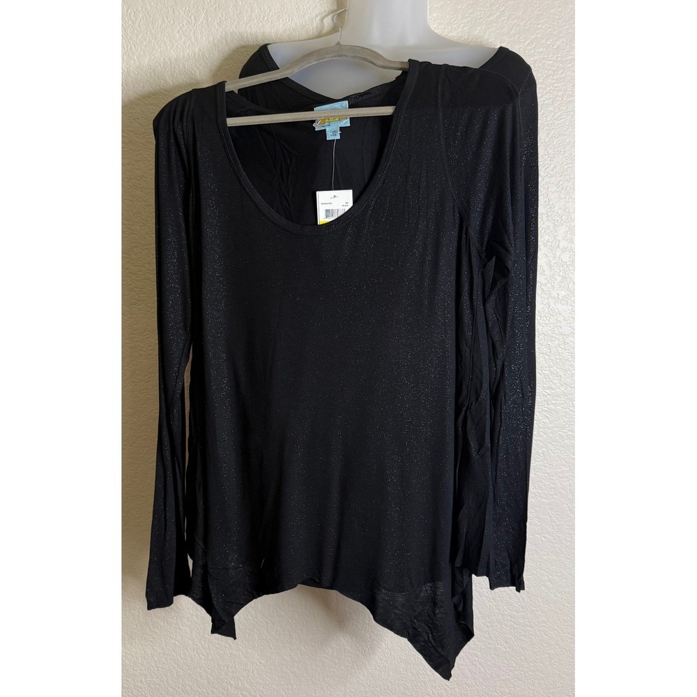 C&C California 2 Medium Long Sleeve Top Black Glitter Sharkbite Hem Whimsigoth